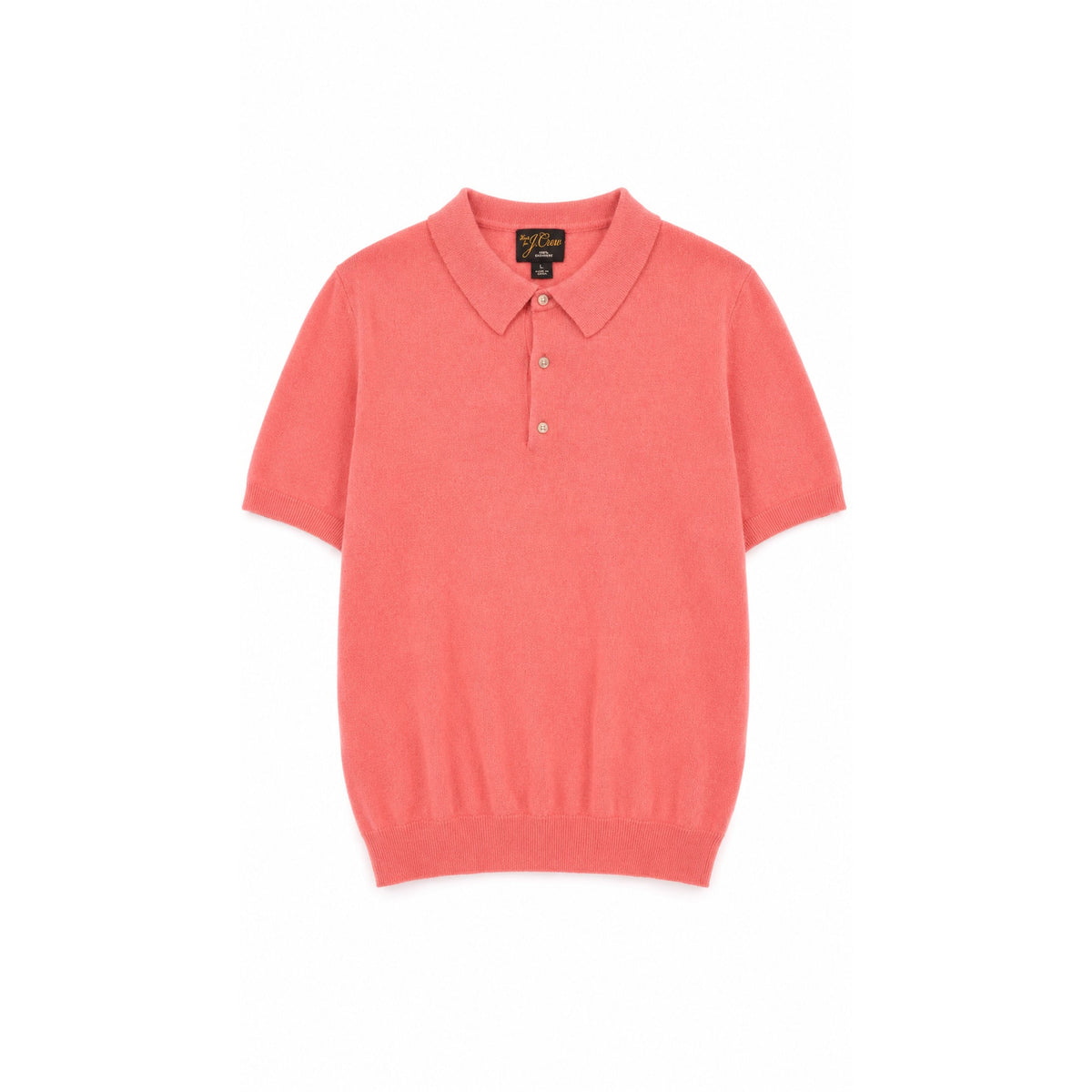J.Crew Men's 100% Cashmere Short Sleeve Polo Sweater, Salmon Coral, Size L