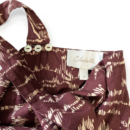 100% Cotton Cleobella Burgundy Abstract Print Halter Midi Dress | Tiered Ruffles