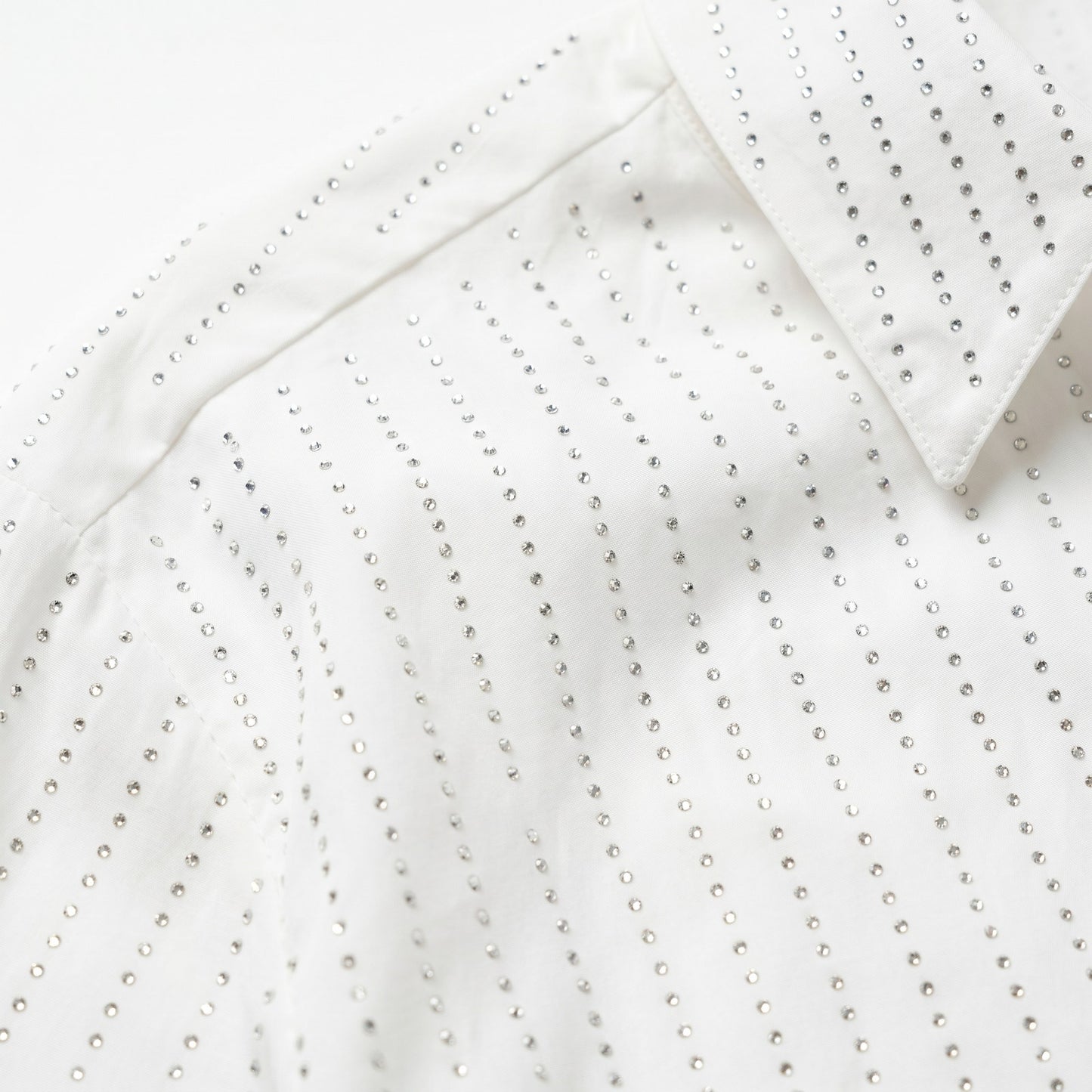 Mango MNG Selection S White Rhinestone Crystal-Stripe Oversized Shirt Limited Edition