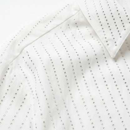 Mango MNG Selection S White Rhinestone Crystal-Stripe Oversized Shirt Limited Edition