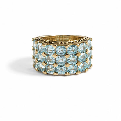 925 Sterling Silver Blue Topaz Ring 21 Stone Wide Band Size 5.75