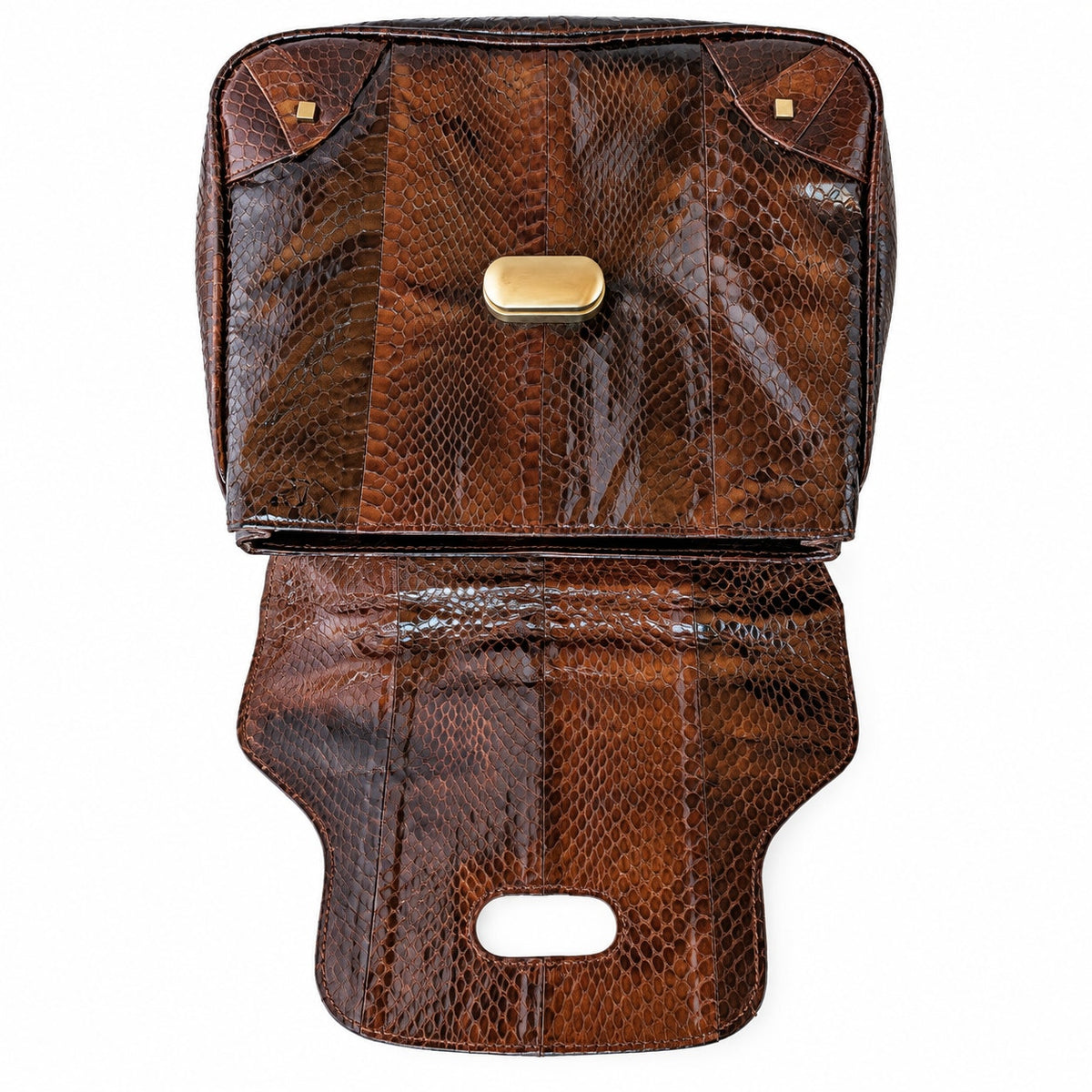 Vintage Genuine Snakeskin Handbag Brown Bamboo Handle Top Handle Bag