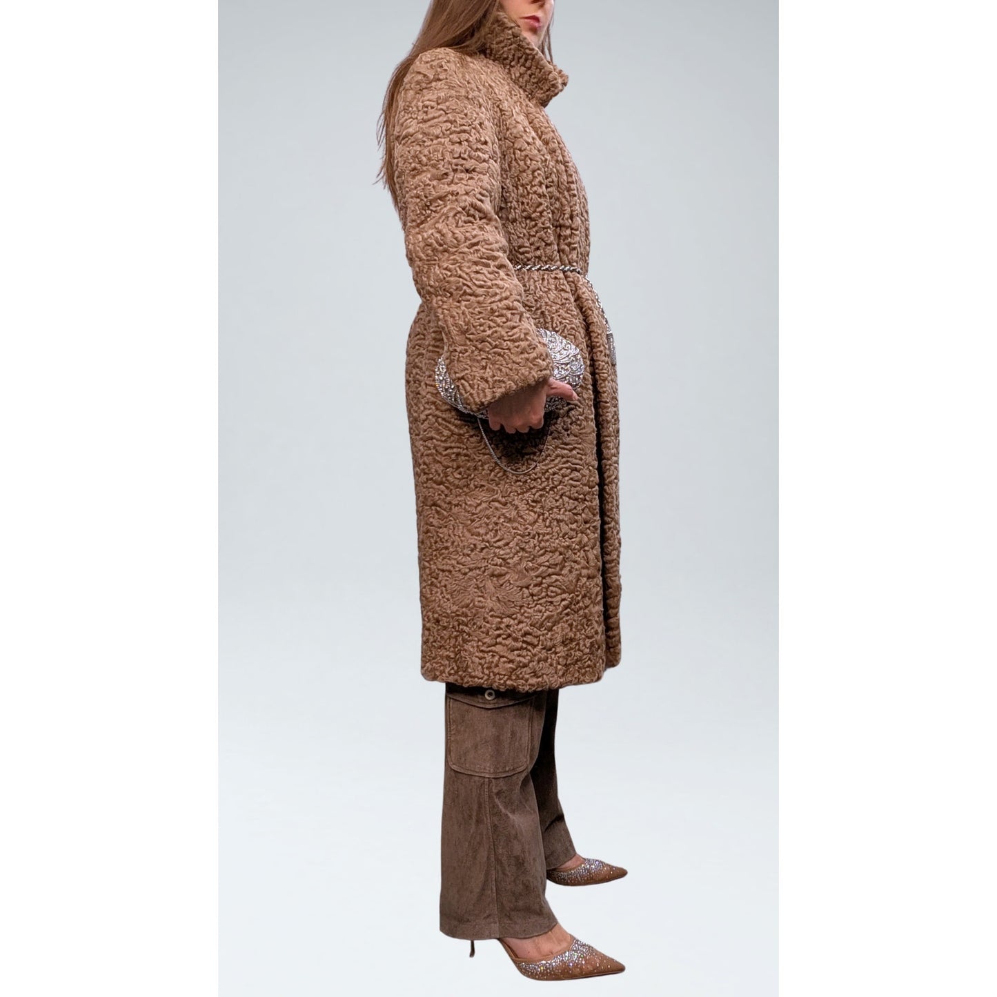 Rare Vintage Persian Lamb Fur Coat Beige Mid-Length Petite Fit