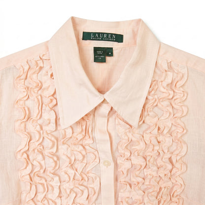 100% Linen Lauren Ralph Lauren M Blush Peach Ruffle-Front Shirt