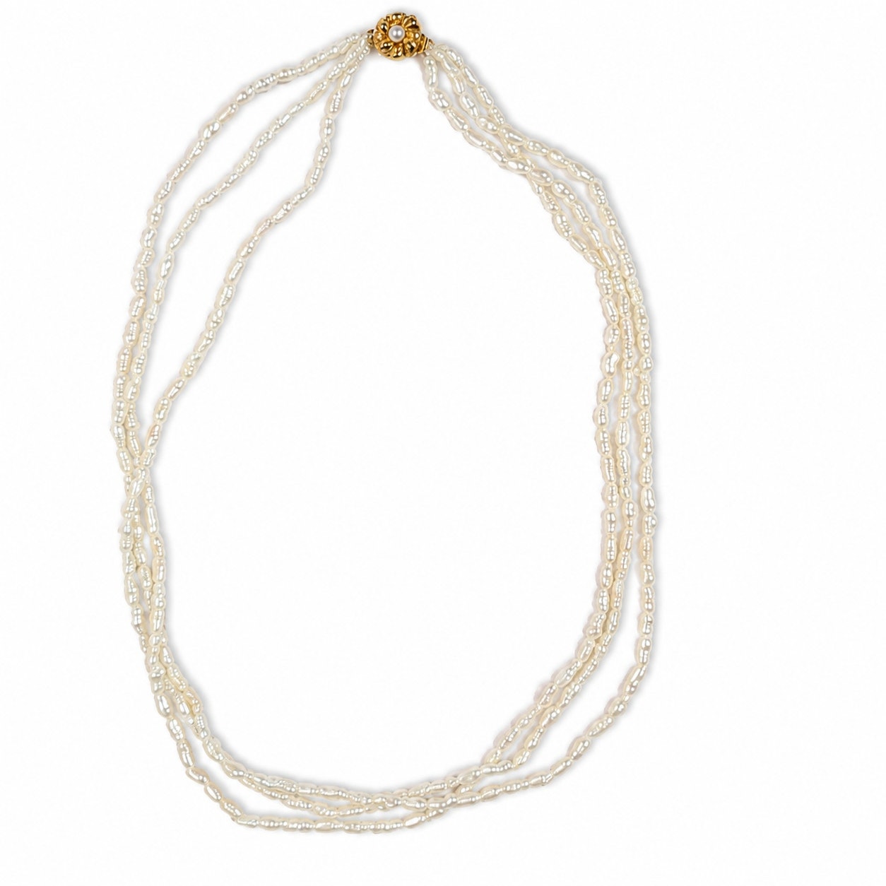 3 Strand Freshwater Pearl Necklace & Bracelet Set White Pink Luster