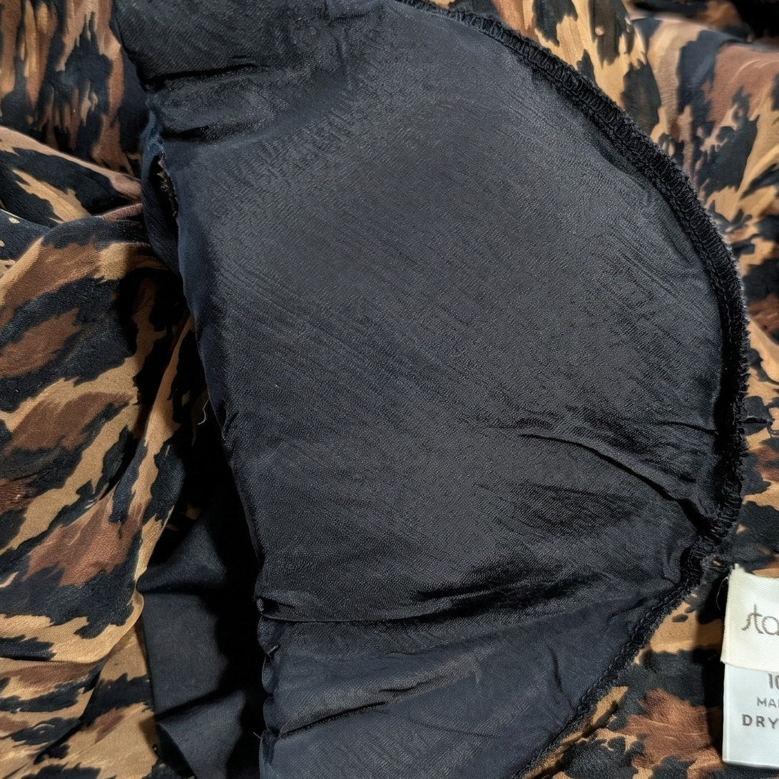 100% Silk Stanley Sherman Leopard Print Midi Dress | Bow Tie Neck