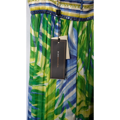 NWT 100% Silk BCBG Max Azria Tropical Print Halter Maxi | Sequin Empire Waist