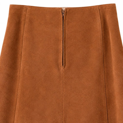 Vintage Goldwaters Toffee Brown Suede A-Line Skirt Made in England