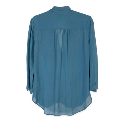 100% Silk Babaton Aritzia Teal Silk Draped Wrap Blouse Size S