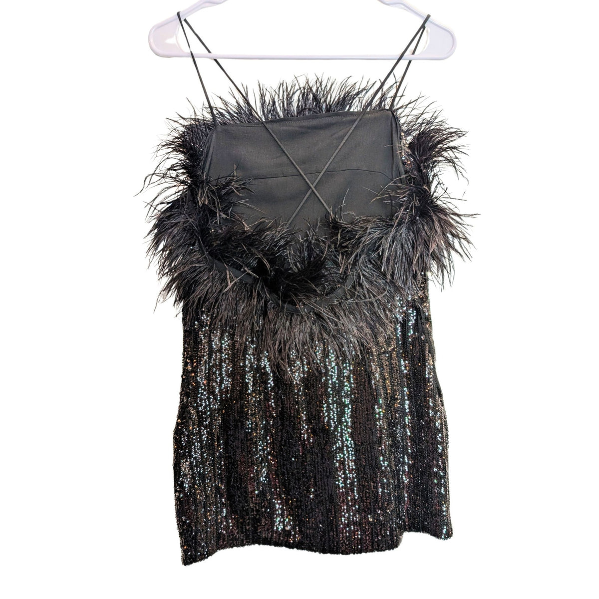 NBD Revolve Sequin Feather Black Mini Dress