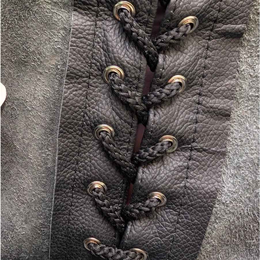 RARE Black Genuine Leather Lace-Up Pants 2XL