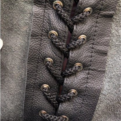 RARE Black Genuine Leather Lace-Up Pants 2XL