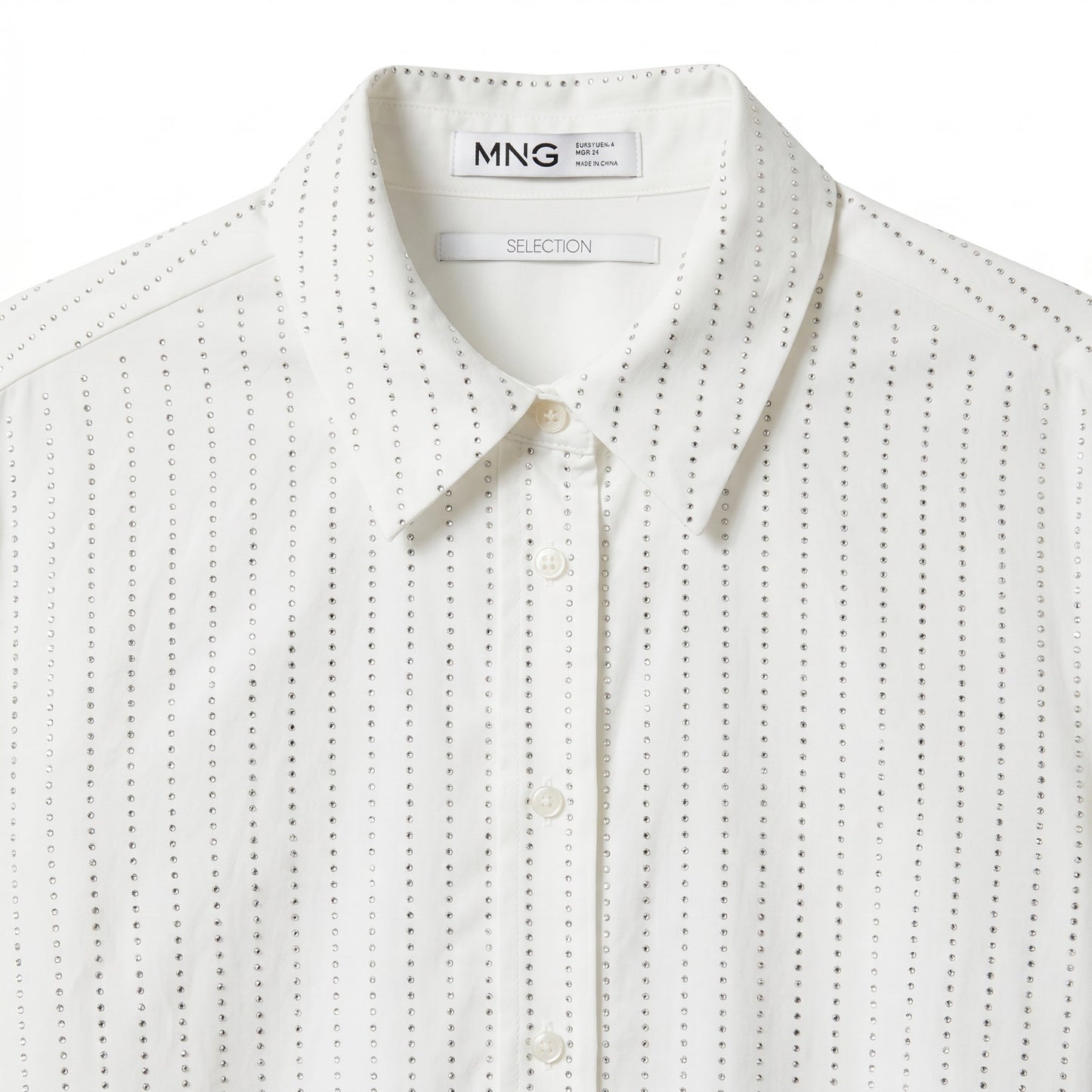 Mango MNG Selection S White Rhinestone Crystal-Stripe Oversized Shirt Limited Edition