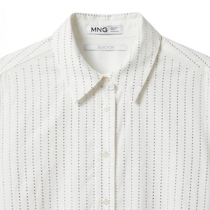 Mango MNG Selection S White Rhinestone Crystal-Stripe Oversized Shirt Limited Edition