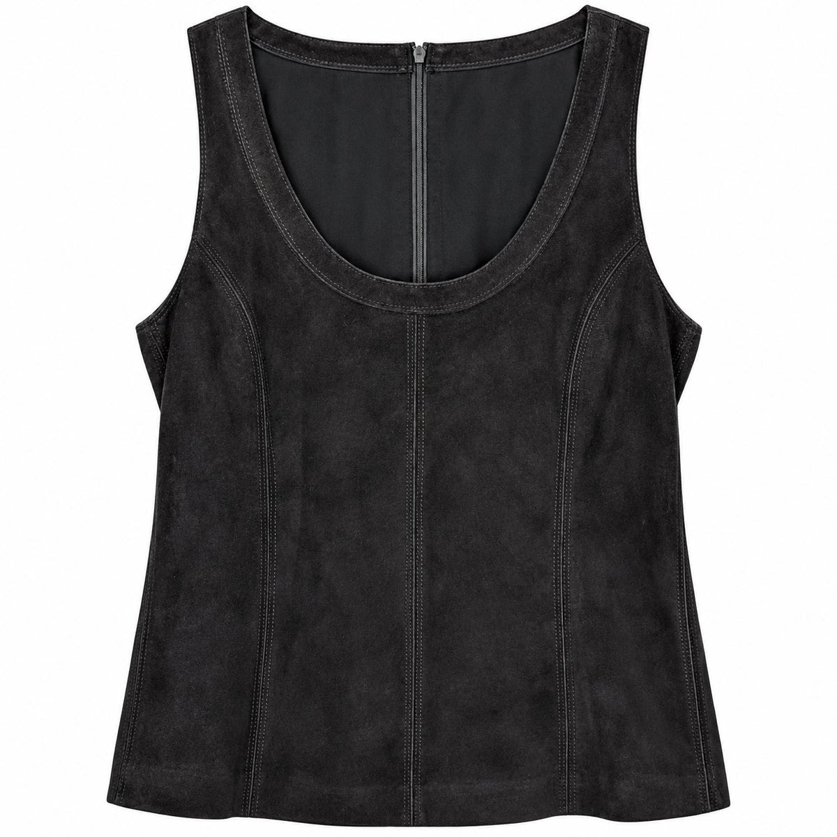 Etcetera Black Genuine Suede Sleeveless Top Back Zip Princess Seams NWT