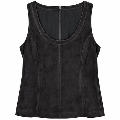 Etcetera Black Genuine Suede Sleeveless Top Back Zip Princess Seams NWT