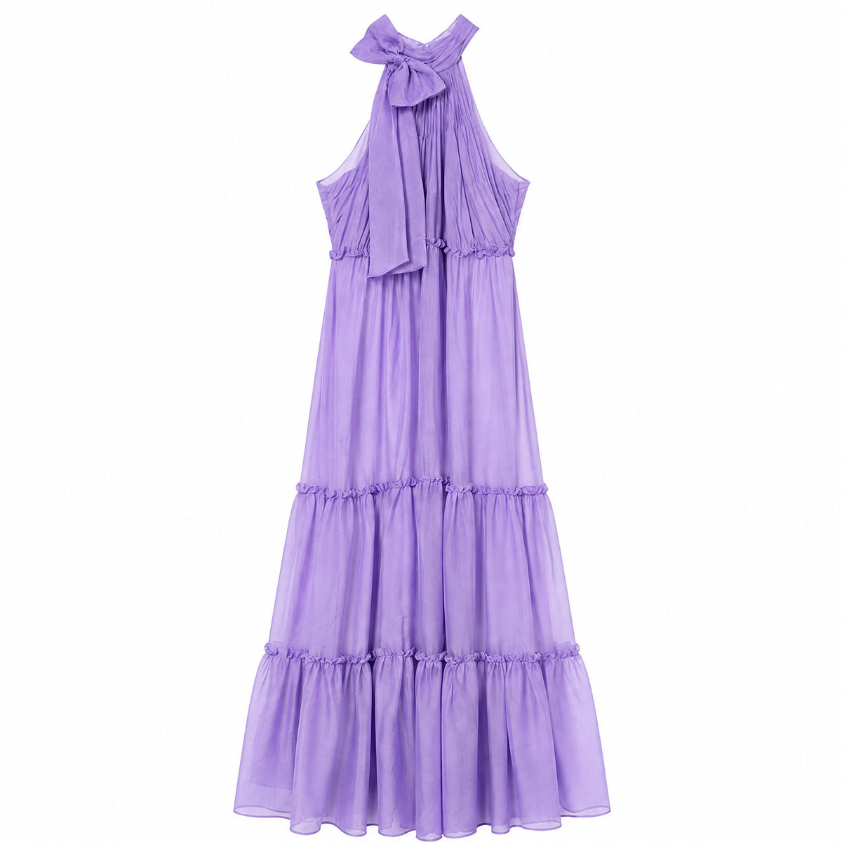 Lena Mac Duggal Lavender Halter Bow Tiered Maxi Dress 8