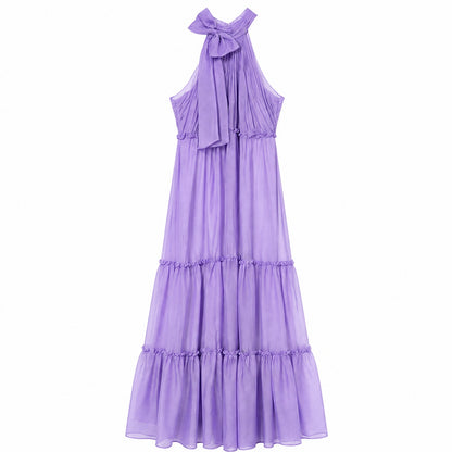 Lena Mac Duggal Lavender Halter Bow Tiered Maxi Dress 8
