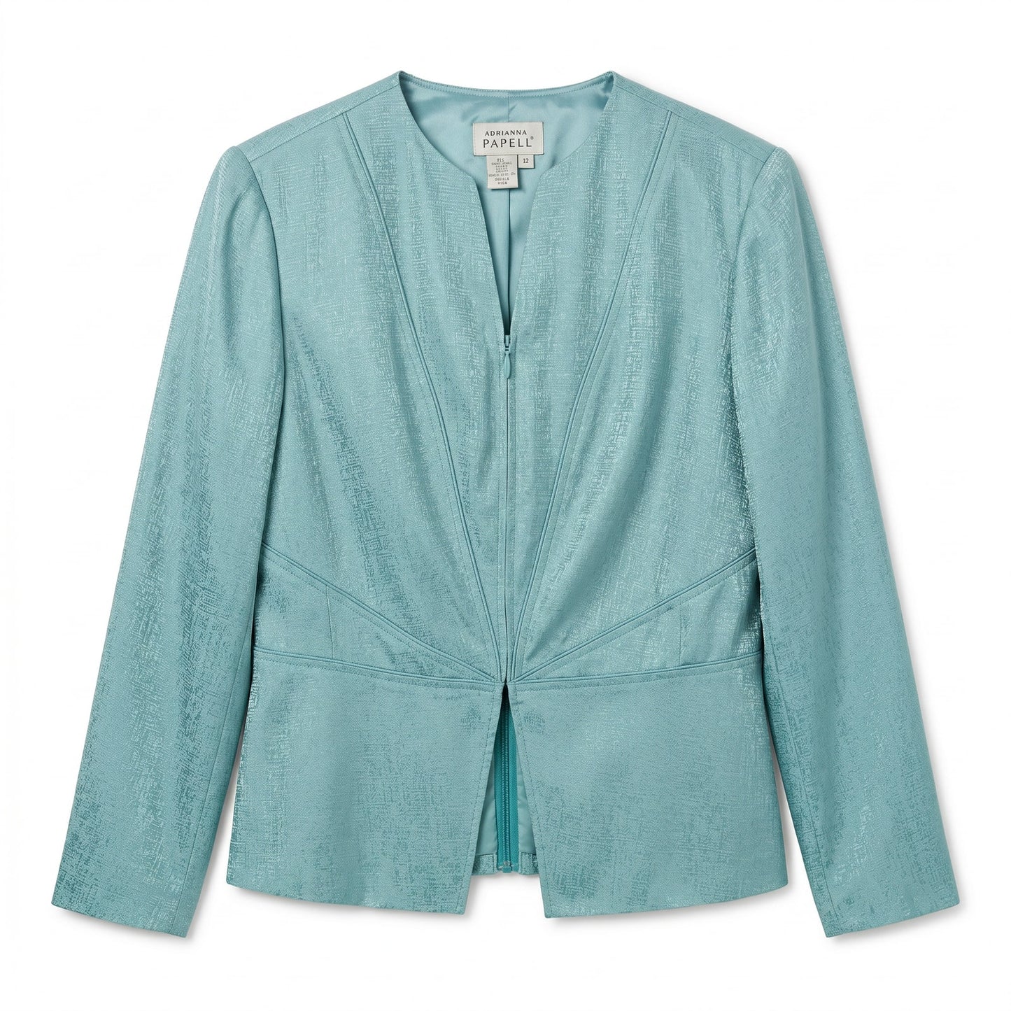 100% Silk Adrianna Papell Teal Aqua Metallic Silk Blazer Jacket | Size 12