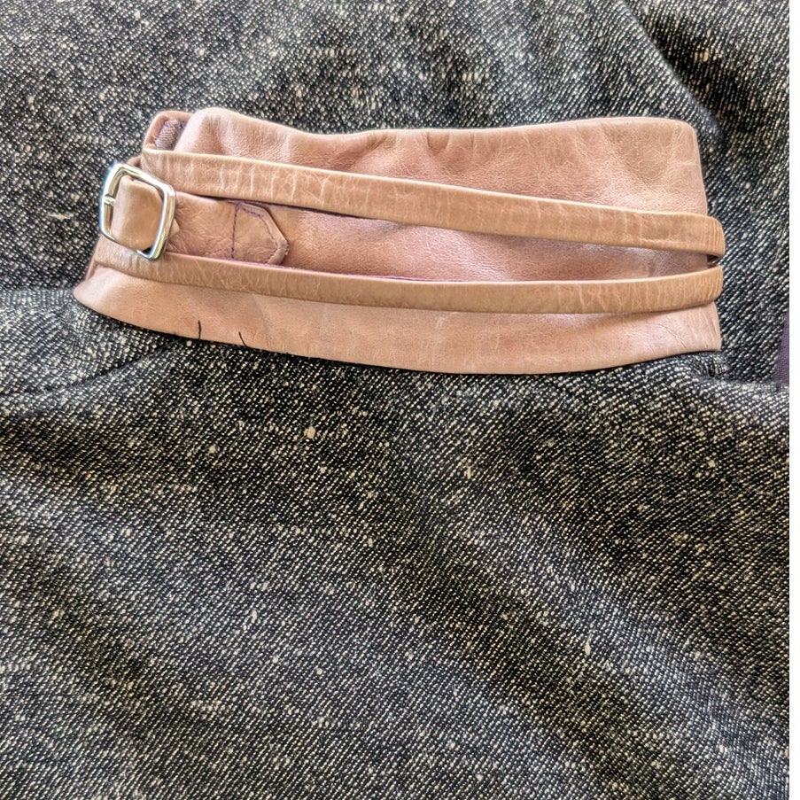 VTG Archival Gilles Rosier Deconstructed Tweed Leather Bandage Slit Dress