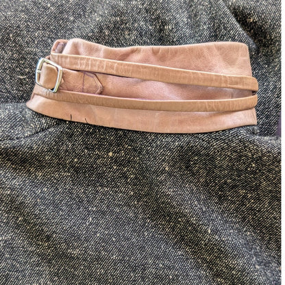 VTG Archival Gilles Rosier Deconstructed Tweed Leather Bandage Slit Dress