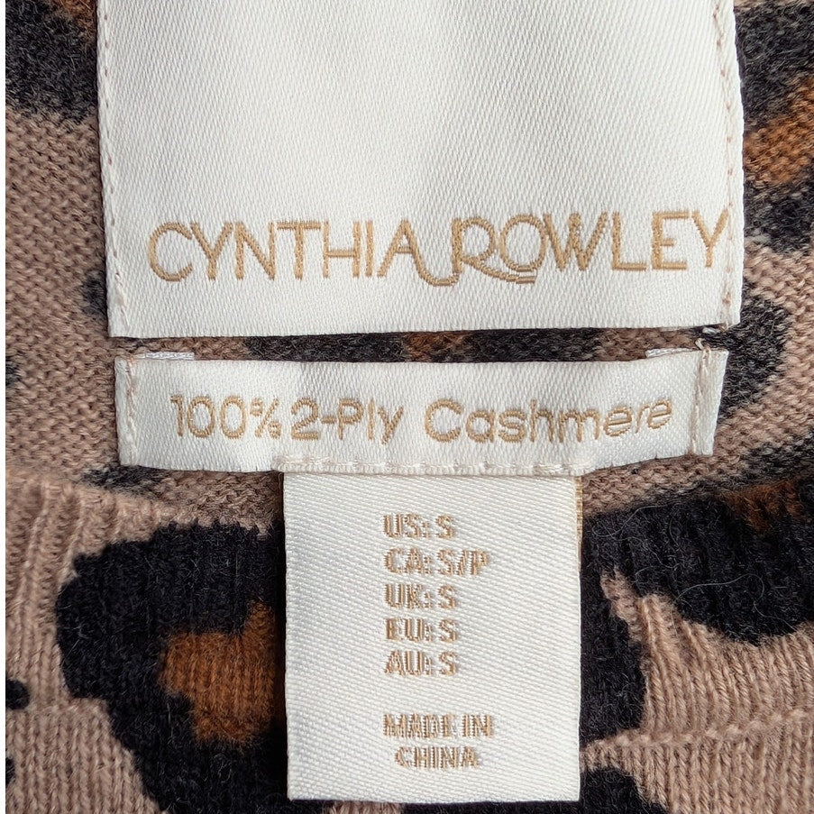 Cynthia Rowley 100% 2-Ply Cashmere Leopard Print Crew Neck Sweater, Size S