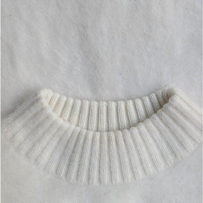 White Fuzzy Wool Angora Feel Mock Neck Sweater, Double Layer Knit, Size M