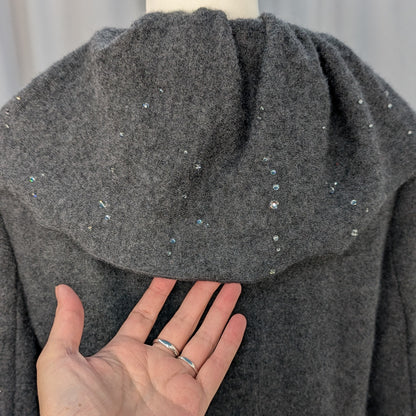 Upcycled Charcoal Wool Coat with Austrian Crystal Raindrop Embellishment