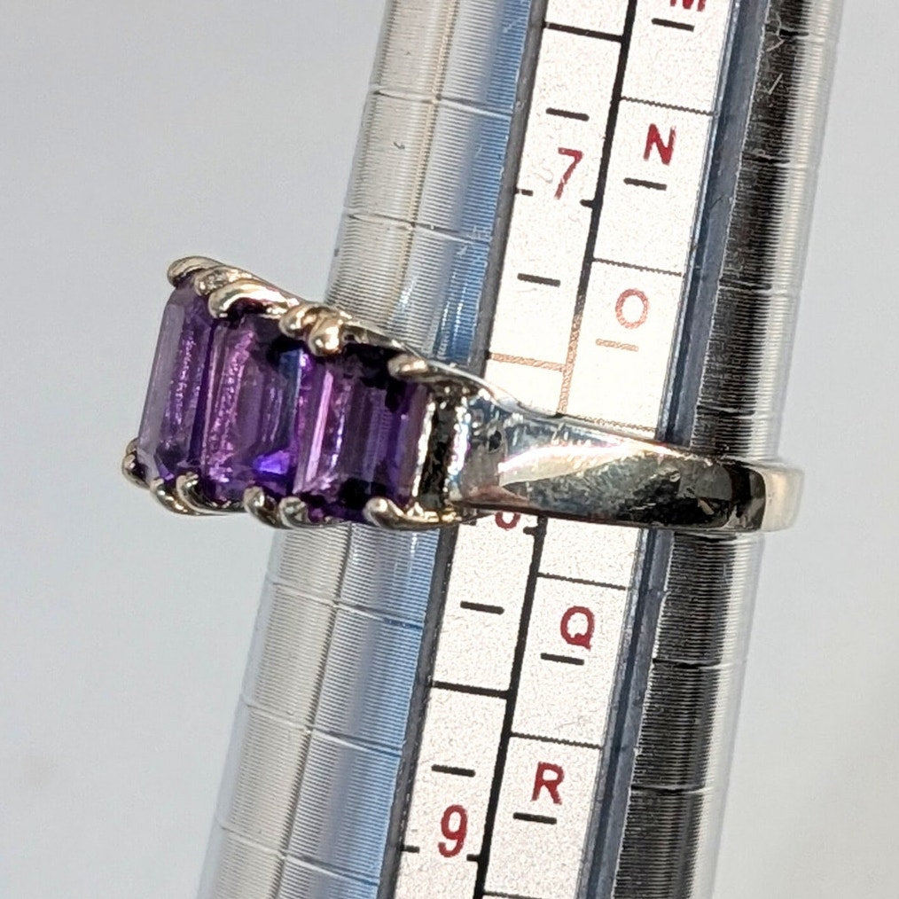925 Sterling Silver Natural Amethyst Five-Stone Ring Size 7.75