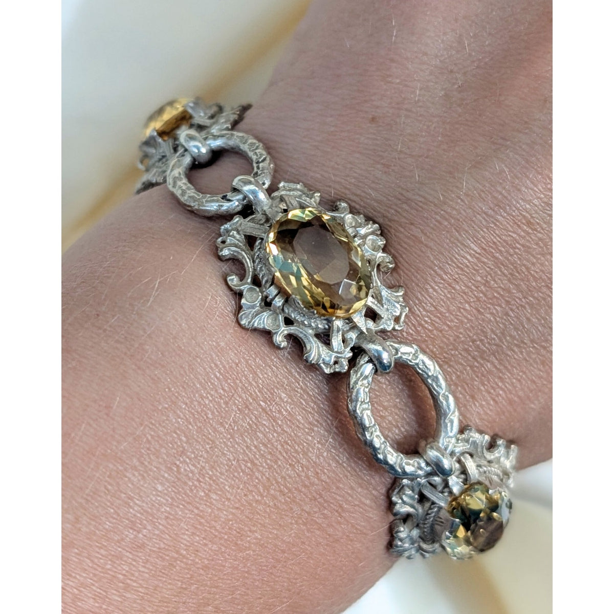 Vintage Natural Citrine Bracelet in 850 Silver
