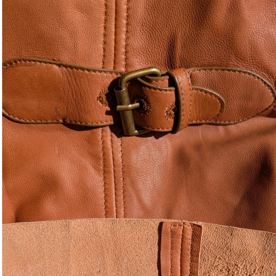 Lauren Ralph Lauren Lamb Leather Fit & Flare Dress, Cognac, Buckle Tab, Size 18