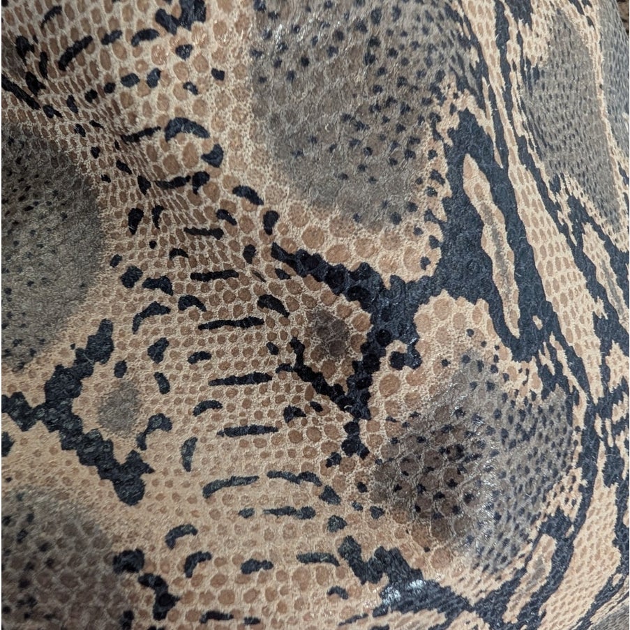 Snakeskin Print Genuine Leather Pants Beige Brown Python Straight Leg Size 14