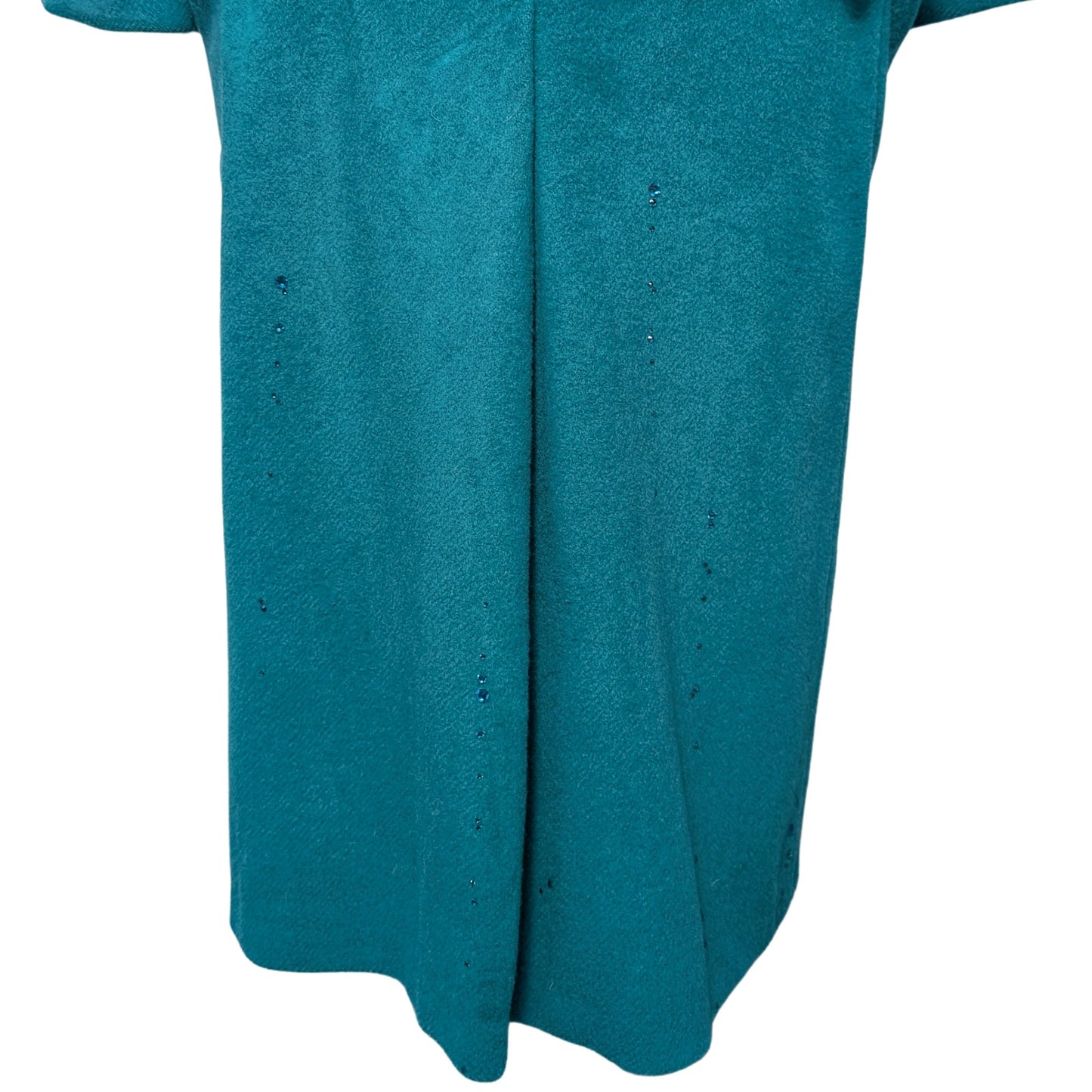 Vintage Teal Wool Double-Breasted Coat with Austrian Crystal Detail