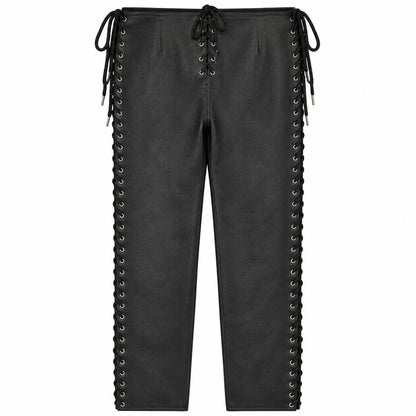 RARE Black Genuine Leather Lace-Up Pants 2XL