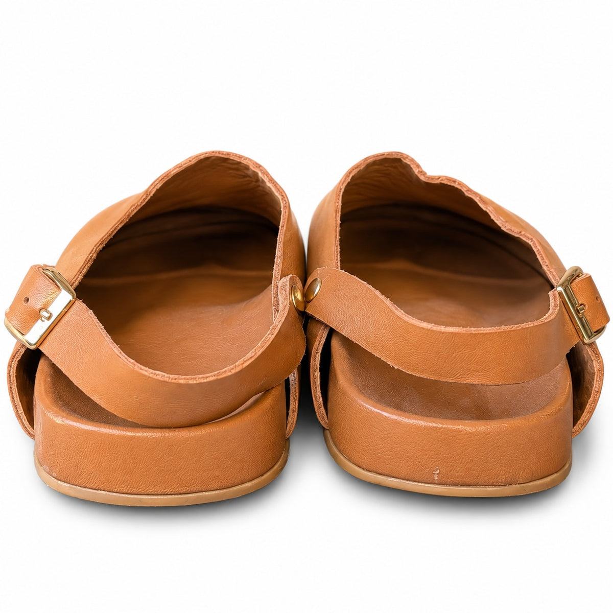 Beatrice Valenzuela Tan Leather Slingback Clogs Mules Made in California Size 8