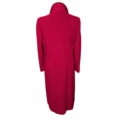 Vintage Raspberry Red Wool Double-Breasted Coat with Black Velvet Collar