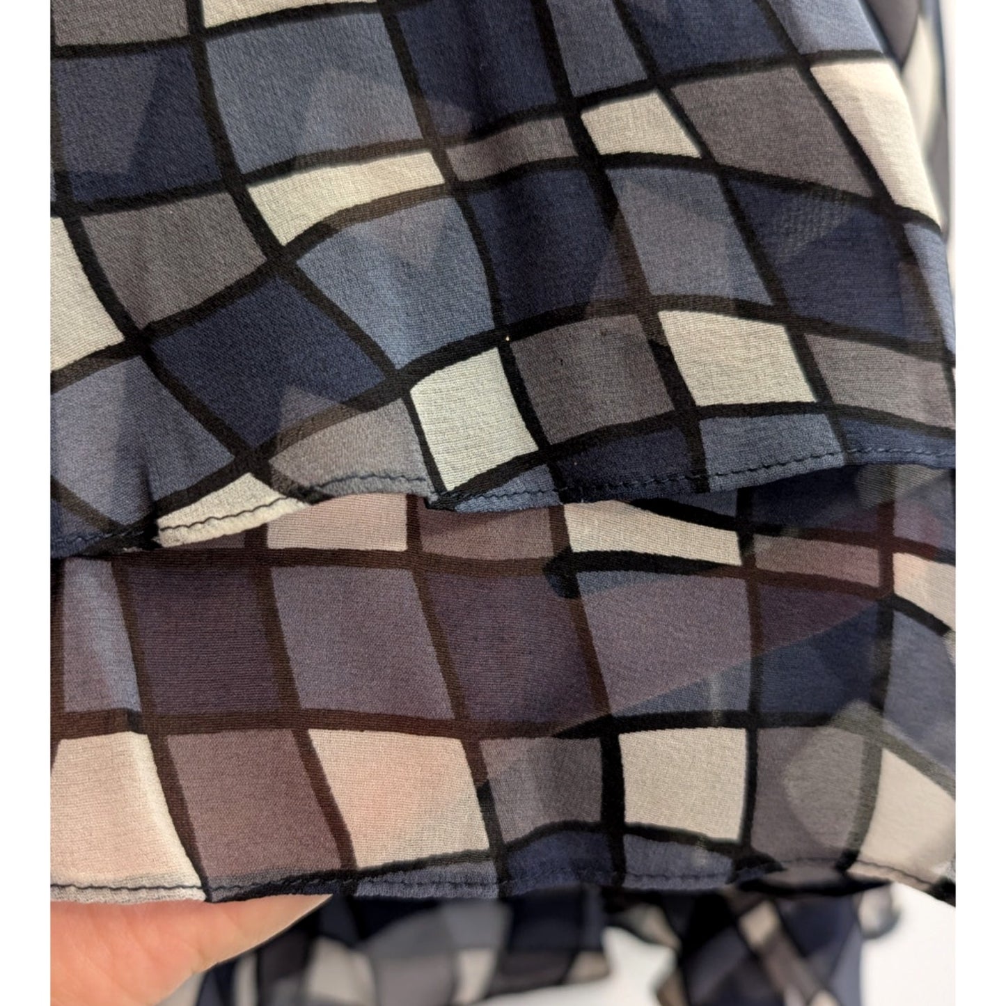 NWT Silk DKNY Navy Black Cream Plaid Ruffle Skirt Size 8