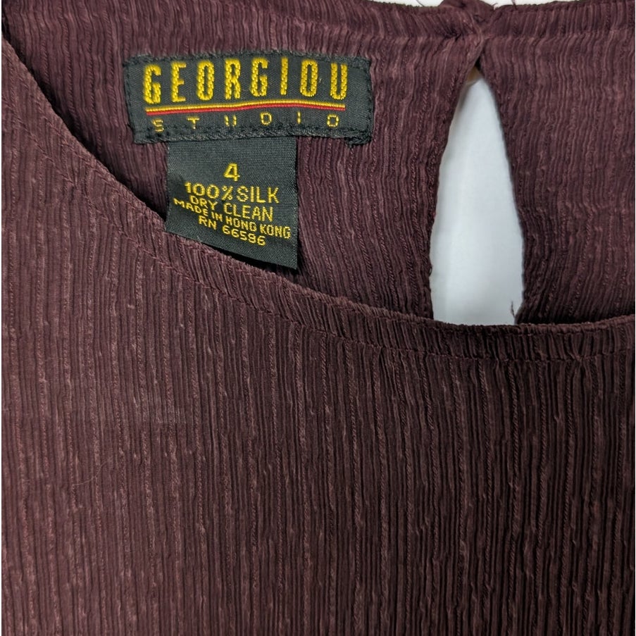 Georgiou Studio Burgundy 100% Silk Crinkle Top and Wide Leg Pants Set 4 / 6P