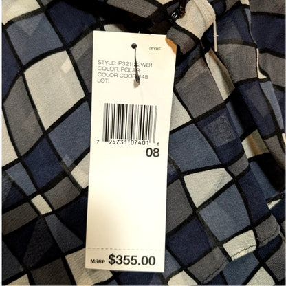 NWT Silk DKNY Navy Black Cream Plaid Ruffle Skirt Size 8