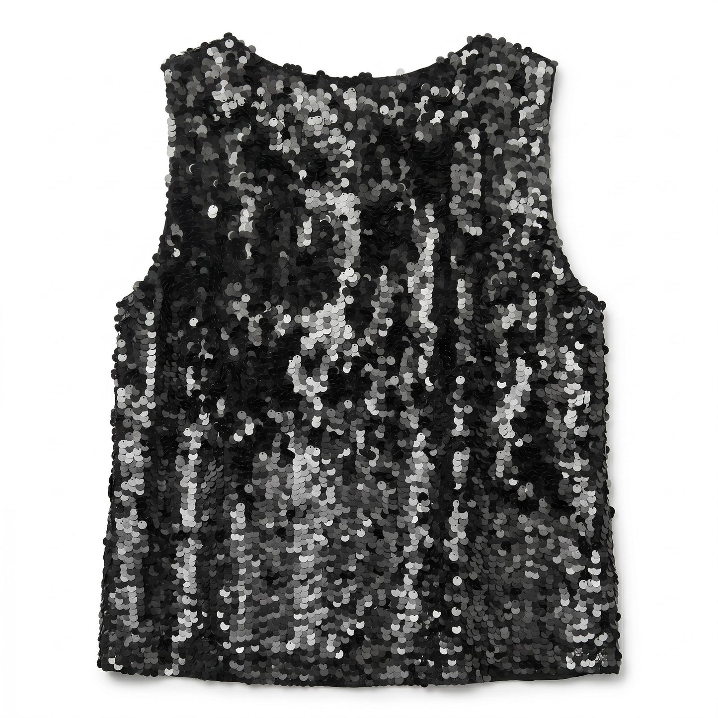 100% Silk DKNY Black Silver Paillette Sequin Sleeveless Shell Top | Party
