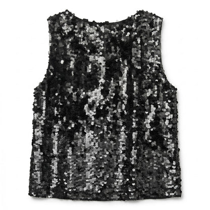100% Silk DKNY Black Silver Paillette Sequin Sleeveless Shell Top | Party