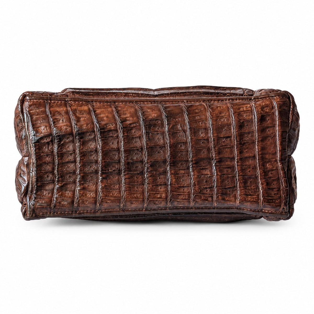 Vintage Genuine Crocodile Clutch Bag Medium Brown Structured Exotic Leather