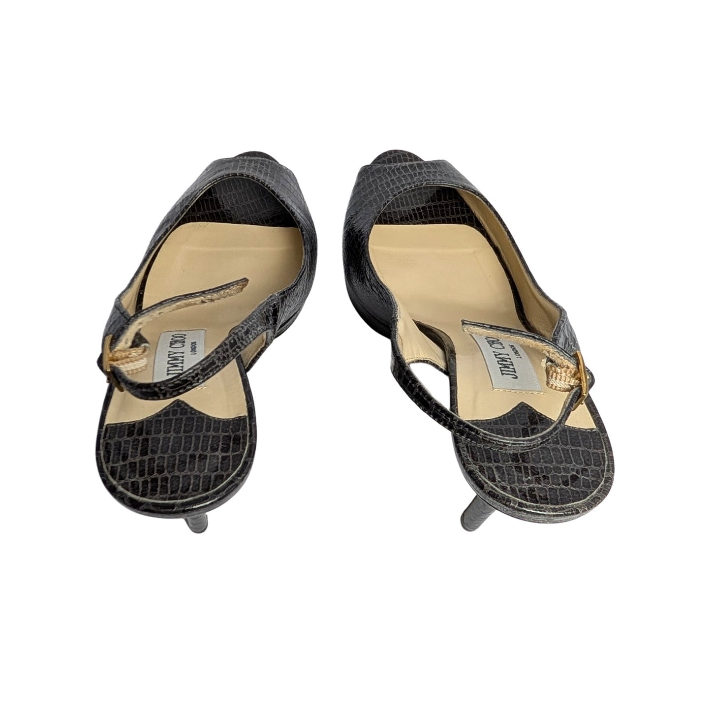 Jimmy Choo Snake Print Leather Slingback Heels Peep Toe