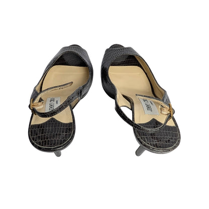 Jimmy Choo Snake Print Leather Slingback Heels Peep Toe
