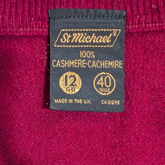 Vintage St Michael Marks & Spencer 100% Cashmere V-Neck Sweater, Burgundy Size S