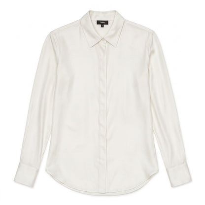 93% Silk Theory Ivory Button-Down Blouse | Size S