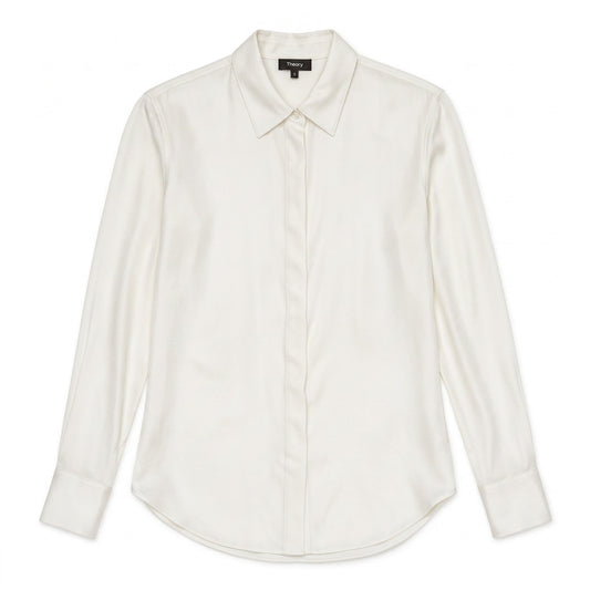 93% Silk Theory Ivory Button-Down Blouse | Size S