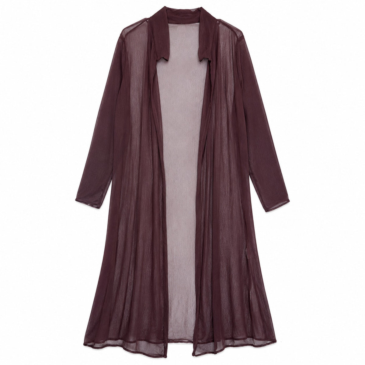 NWT Eileen Fisher 100% Silk Sheer Crinkle Chiffon Long Duster Jacket, Plum, Size M