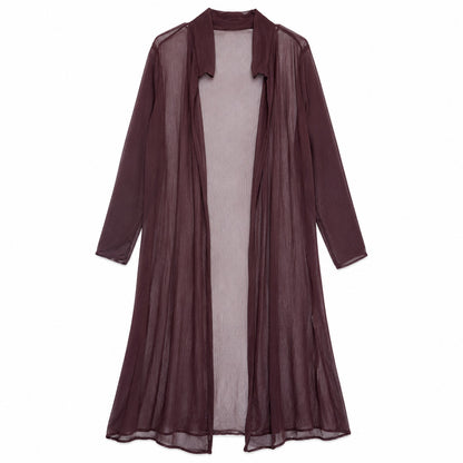 NWT Eileen Fisher 100% Silk Sheer Crinkle Chiffon Long Duster Jacket, Plum, Size M