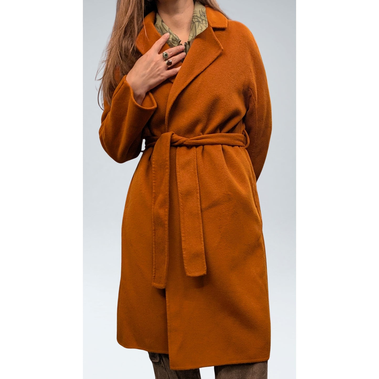 Burnt Orange Cashmere Wool Wrap Coat Double-Faced NWT